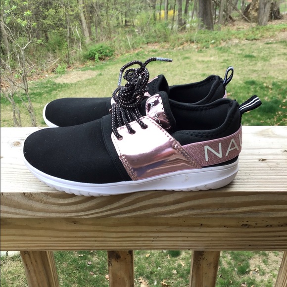Nautica Kids Girls Pink/Black Metallic Sneaker  Athletic Running Shoes Sz 2 - Picture 4 of 14
